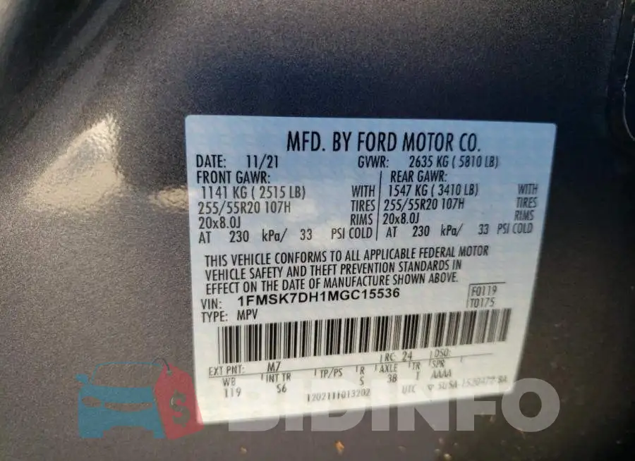 1FMSK7DH1MGC15536 Photo# 10