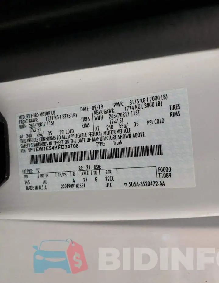 1FTEW1E54KFD34708 Photo# 10