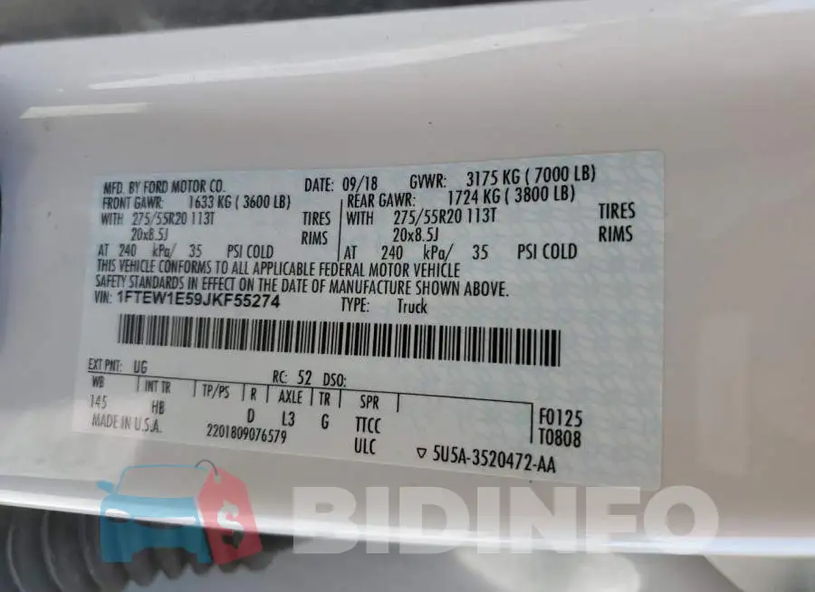 1FTEW1E59JKF55274 Photo# 10