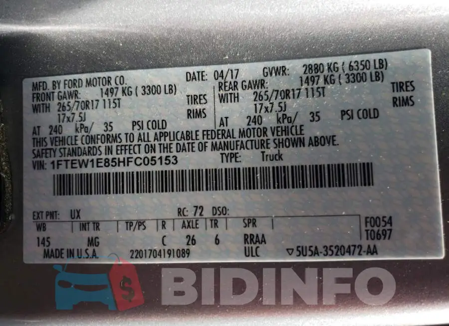 1FTEW1E85HFC05153 Photo# 10