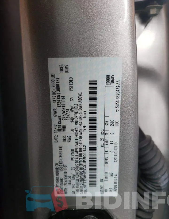 1FTEW1EGXJFB01142 Photo# 10