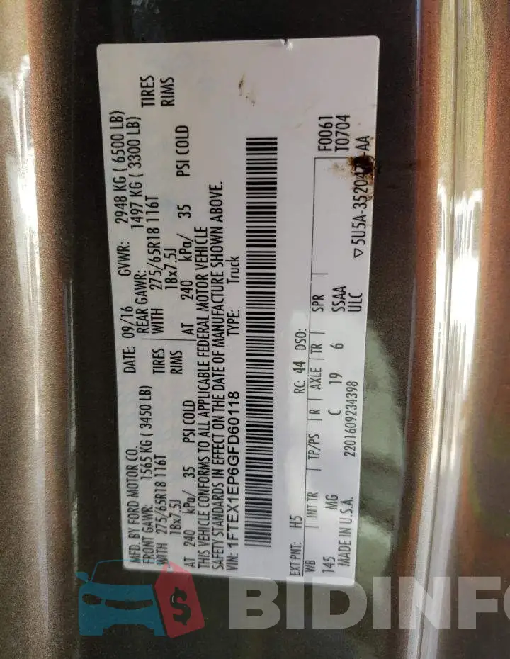 1FTEX1EP6GFD60118 Photo# 10