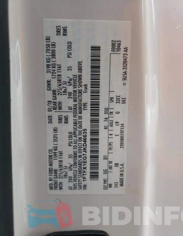 1FTFX1EG7JKD46635 Photo# 10