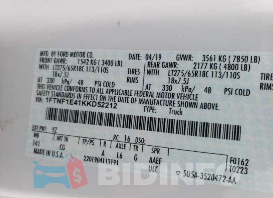 1FTNF1E41KKD52212 Photo# 10