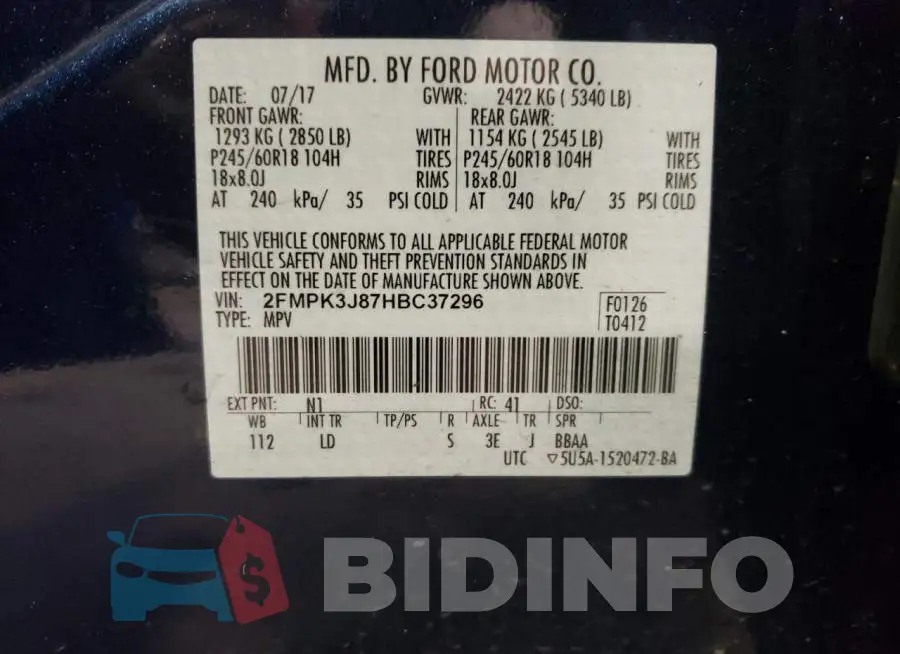 2FMPK3J87HBC37296 Photo# 10