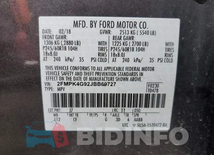 2FMPK4G92JBB69727 Photo# 10