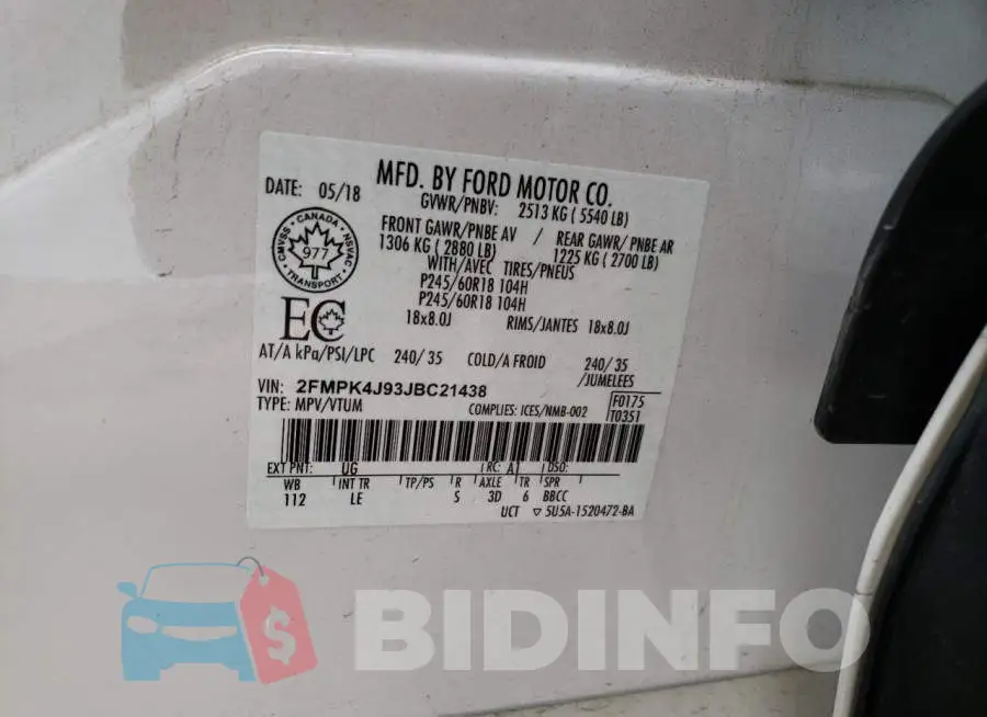 2FMPK4J93JBC21438 Photo# 10