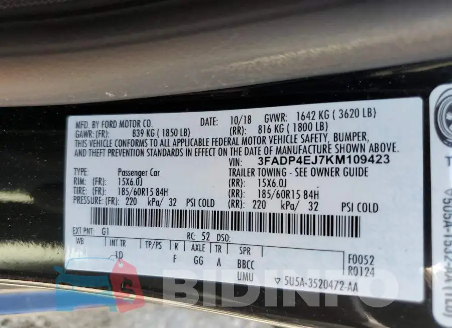 3FADP4EJ7KM109423 Photo# 10