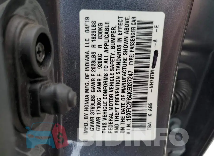 19XFC2F64KE037247 Photo# 10