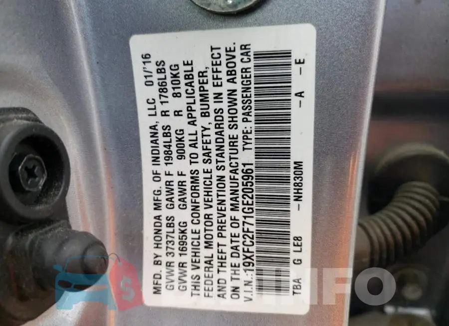 19XFC2F71GE205961 Photo# 10