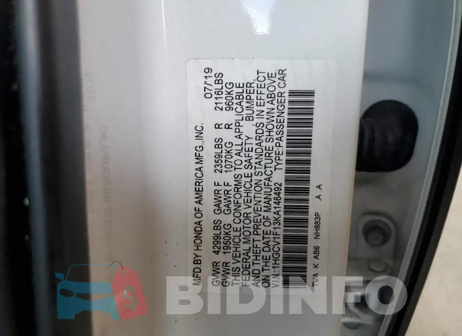 1HGCV1F13KA146492 Photo# 10
