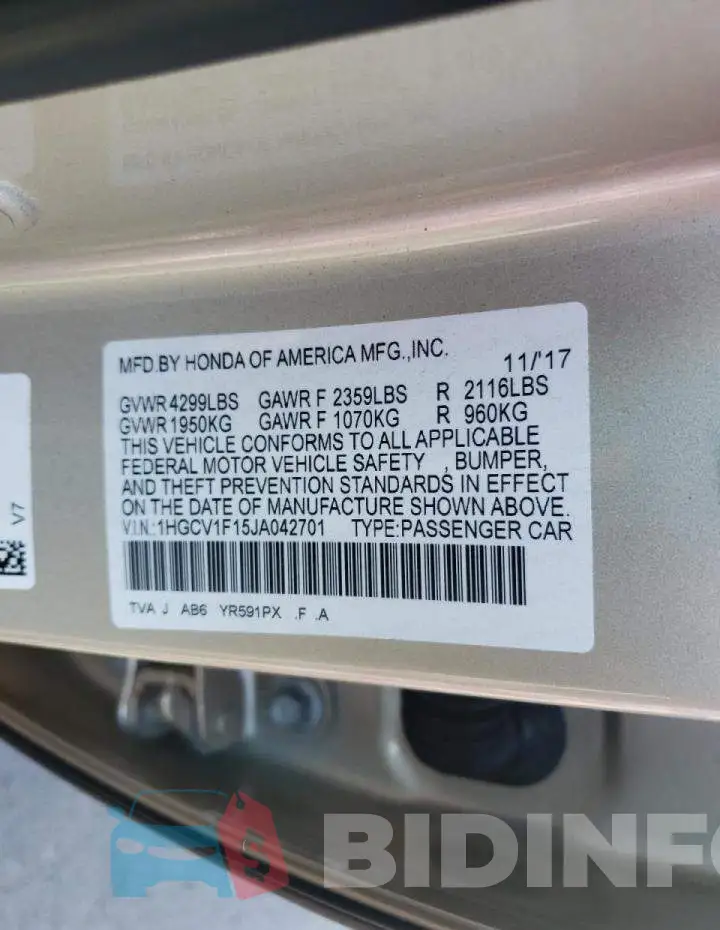 1HGCV1F15JA042701 Photo# 10