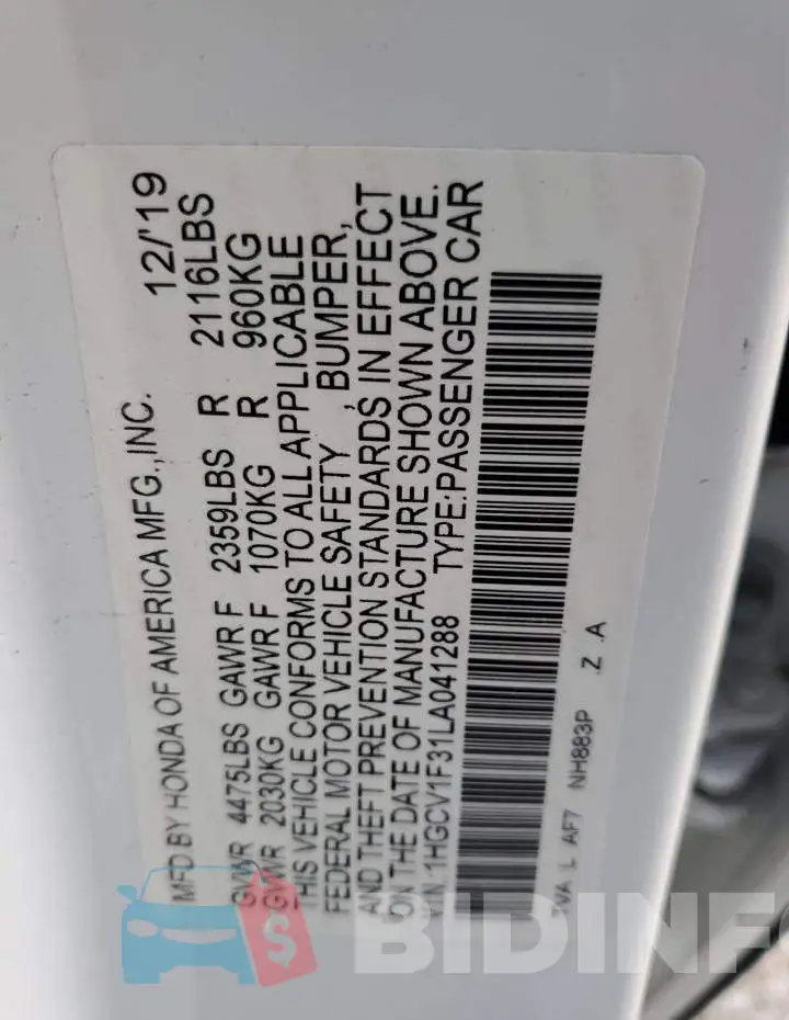 1HGCV1F31LA041288 Photo# 10
