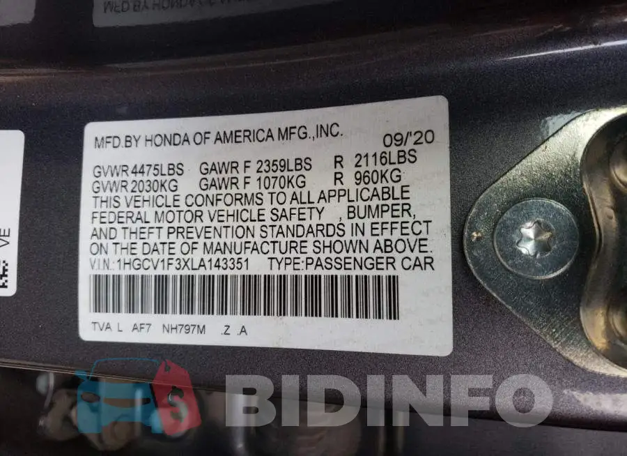 1HGCV1F3XLA143351 Photo# 10