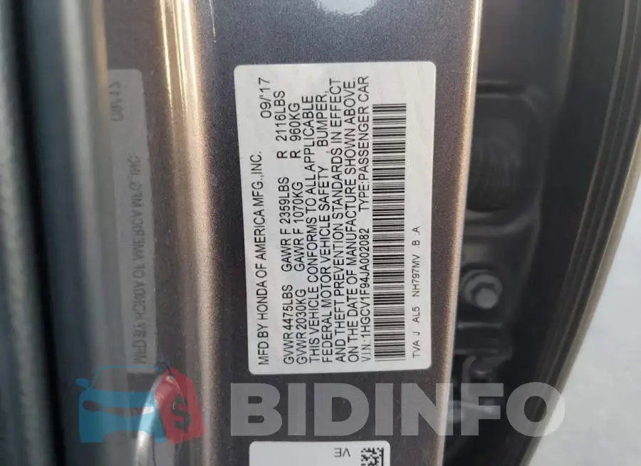 1HGCV1F94JA002082 Photo# 10
