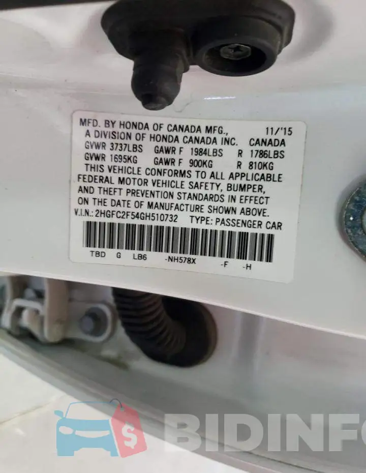 2HGFC2F54GH510732 Photo# 10