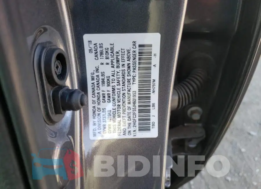 2HGFC2F55JH601953 Photo# 10