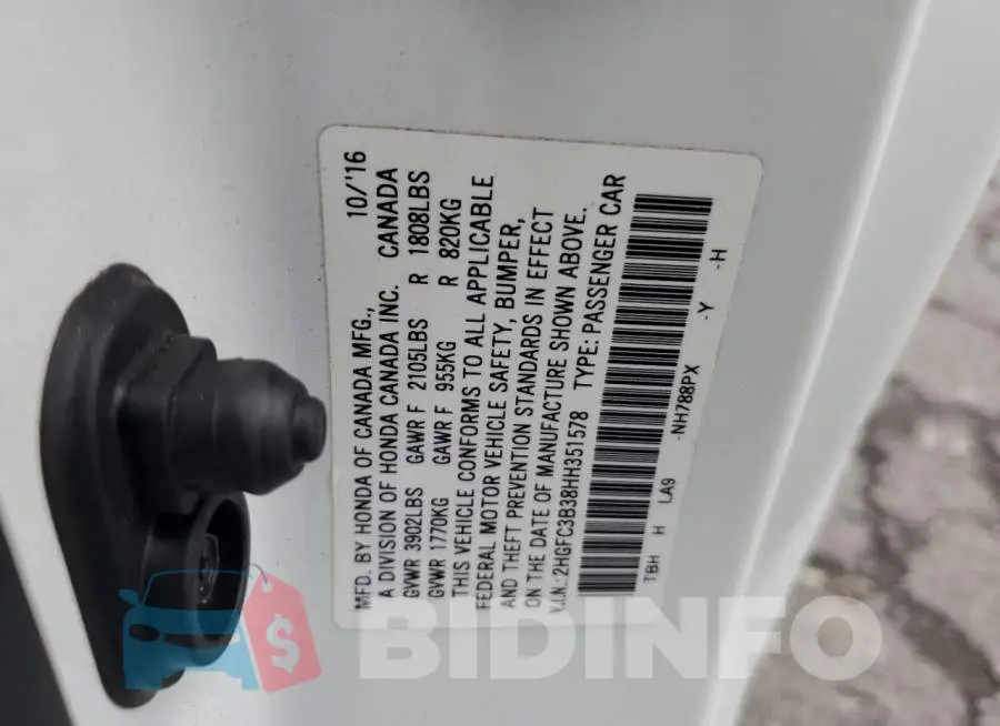 2HGFC3B38HH351578 Photo# 10