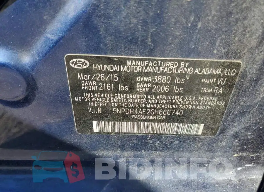 5NPDH4AE2GH666740 Photo# 10
