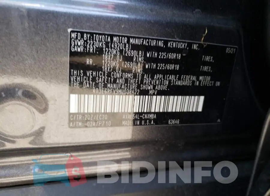 4T3E6RFV9MU038422 Photo# 10
