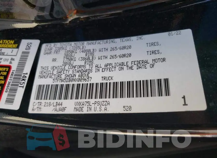 5TFMA5DB0NX009657 Photo# 10