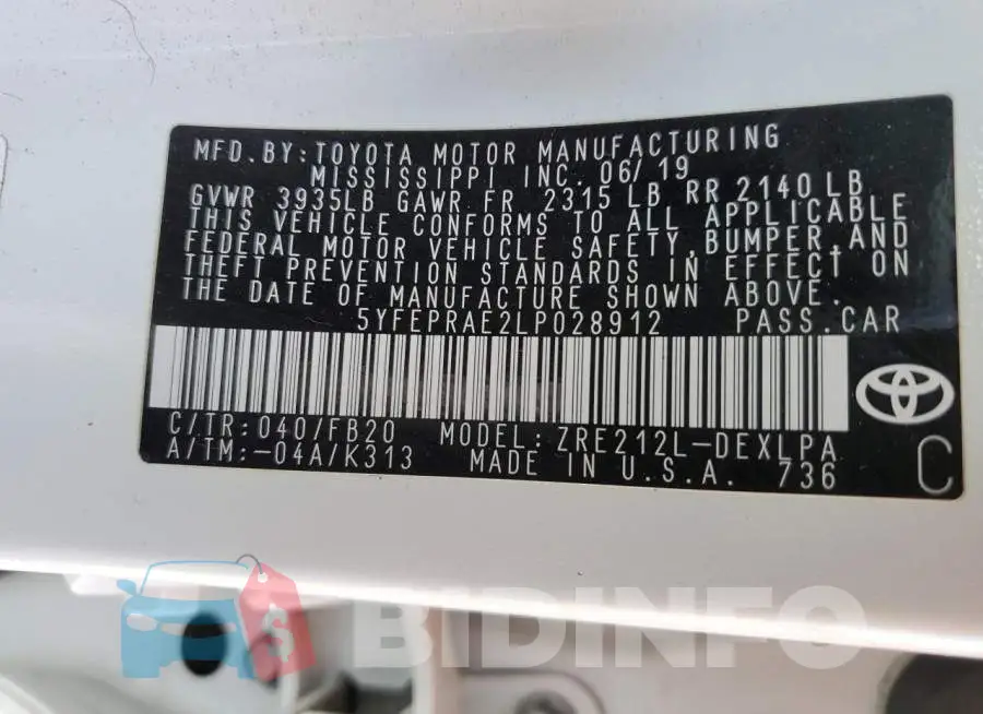 5YFEPRAE2LP028912 Photo# 12