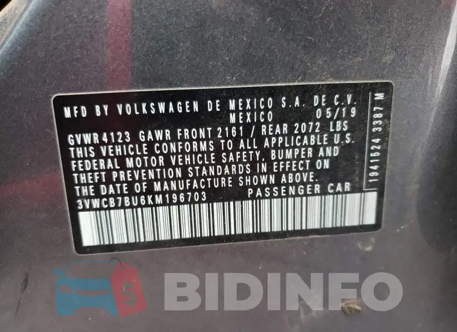 3VWCB7BU6KM196703 Photo# 10