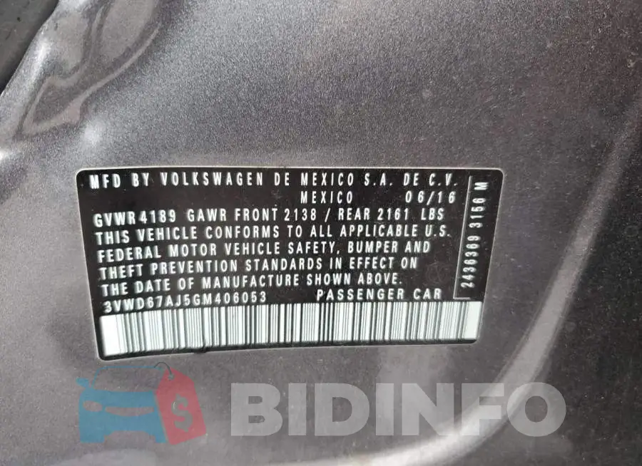 3VWD67AJ5GM406053 Photo# 10