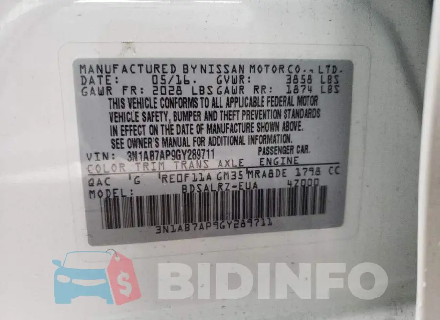 3N1AB7AP9GY289711 Photo# 10