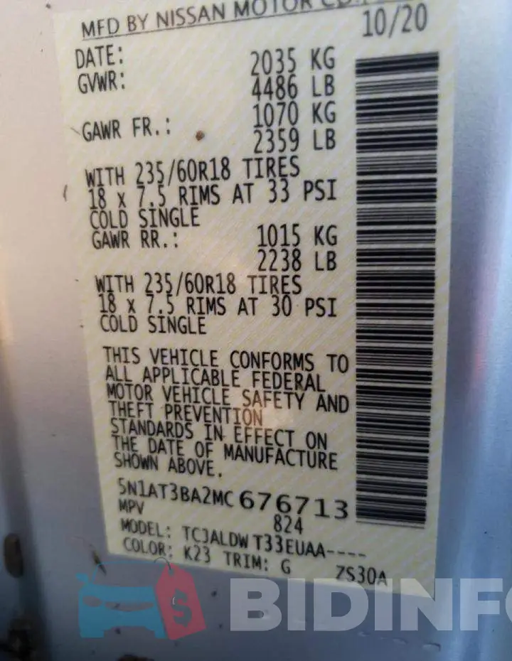 5N1AT3BA2MC676713 Photo# 10
