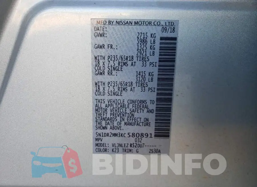 5N1DR2MM3KC580891 Photo# 10