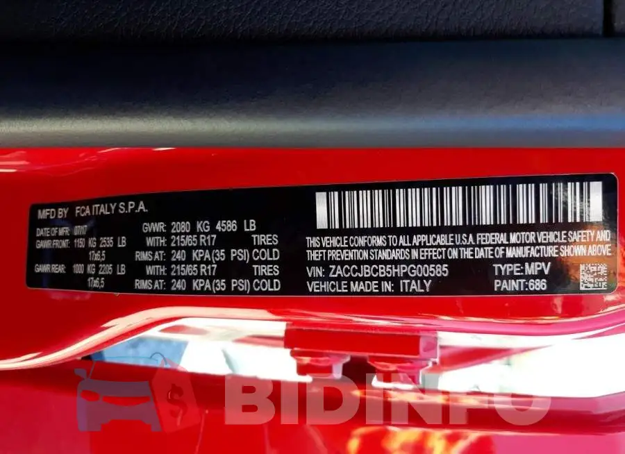 ZACCJBCB5HPG00585 Photo# 10