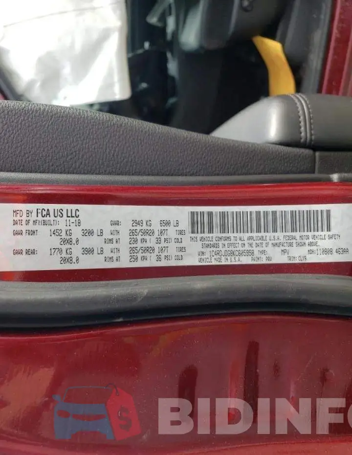 1C4RDJDG8KC605958 Photo# 10