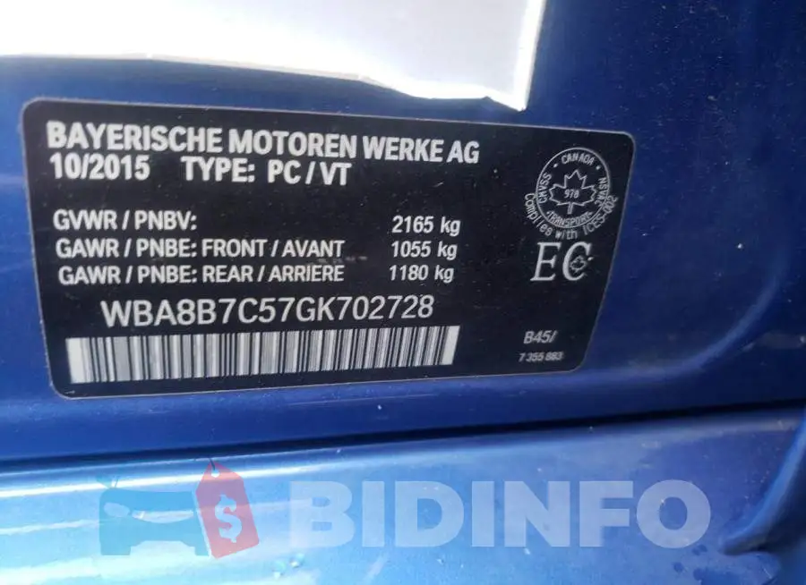 WBA8B7C57GK702728 Photo# 10