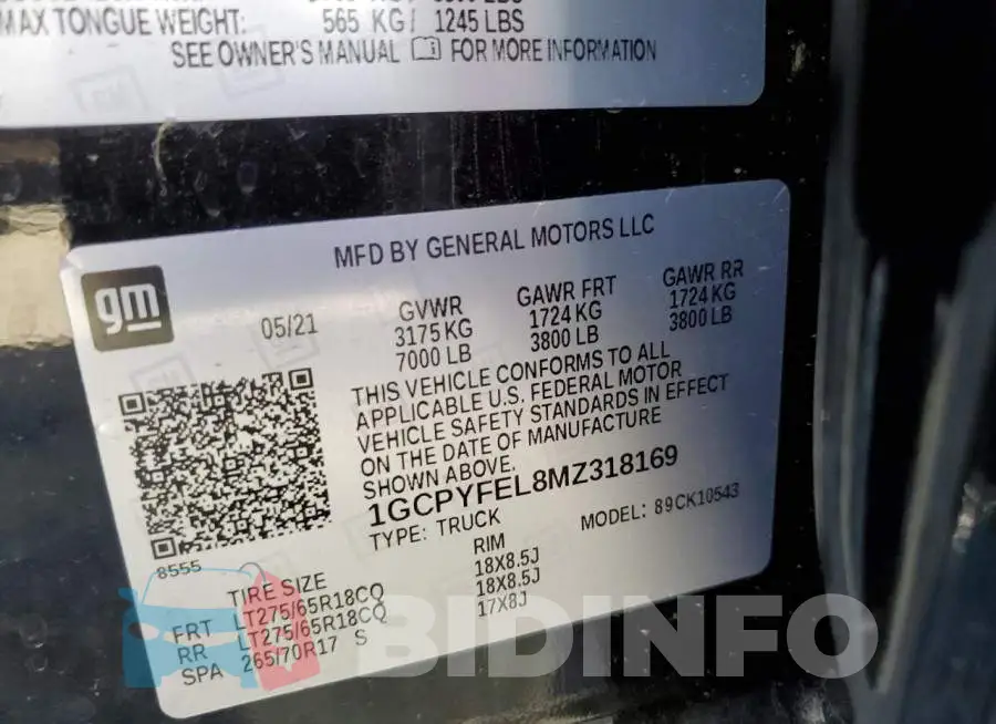1GCPYFEL8MZ318169 Photo# 10