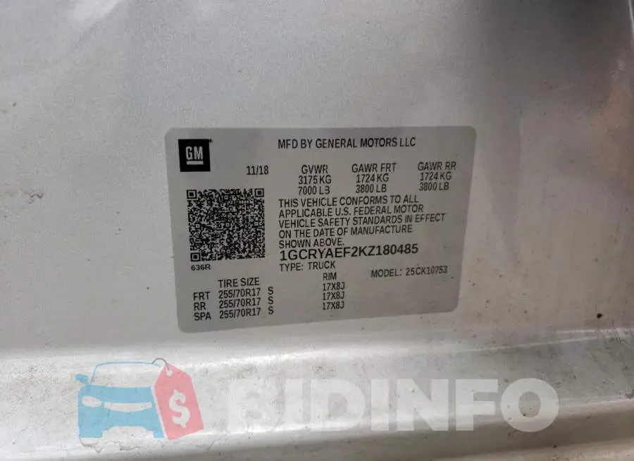 1GCRYAEF2KZ180485 Photo# 10