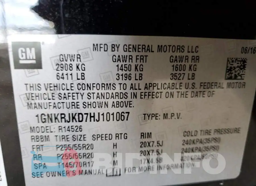 1GNKRJKD7HJ101067 Photo# 10