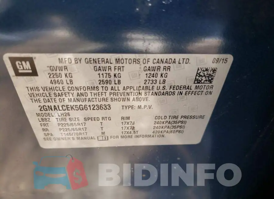 2GNALCEK5G6123633 Photo# 10