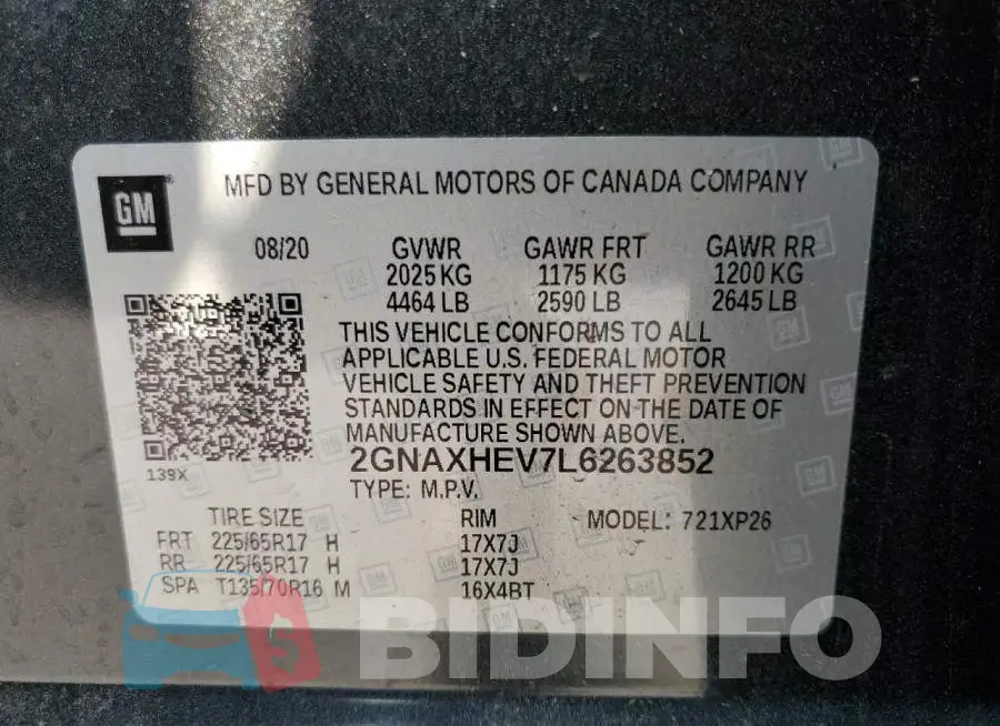 2GNAXHEV7L6263852 Photo# 10