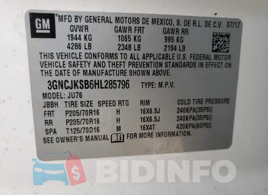 3GNCJKSB6HL285796 Photo# 10