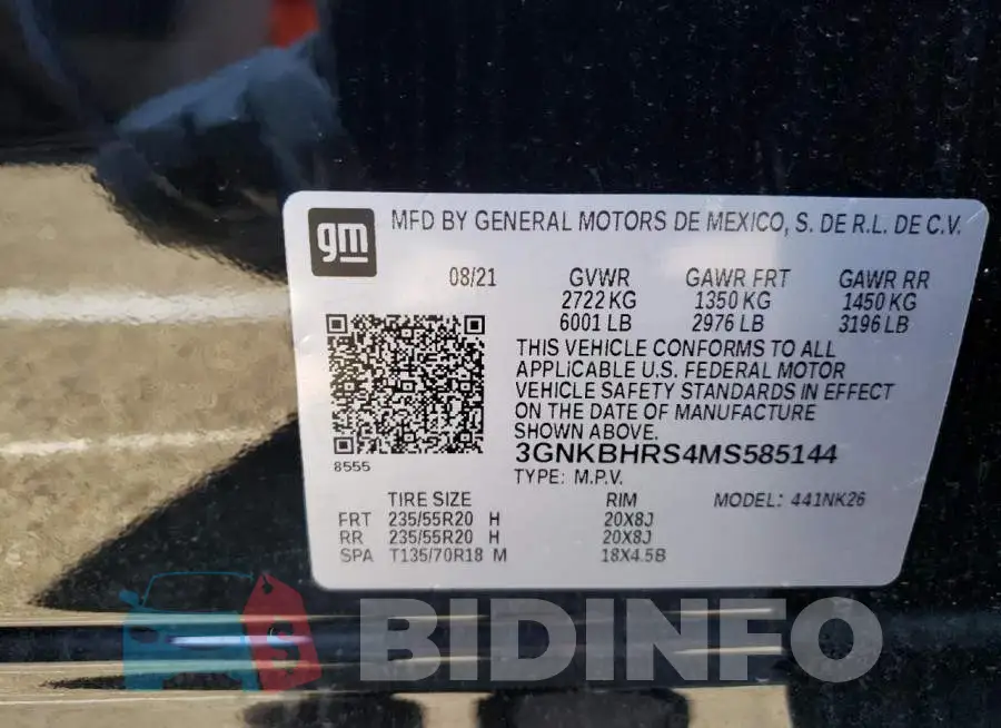 3GNKBHRS4MS585144 Photo# 10