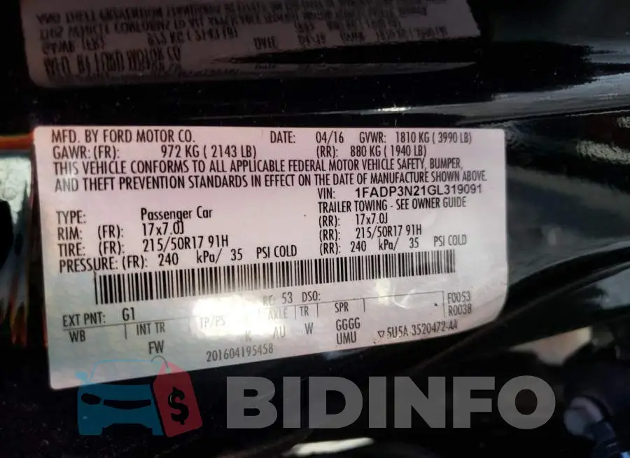 1FADP3N21GL319091 Photo# 10