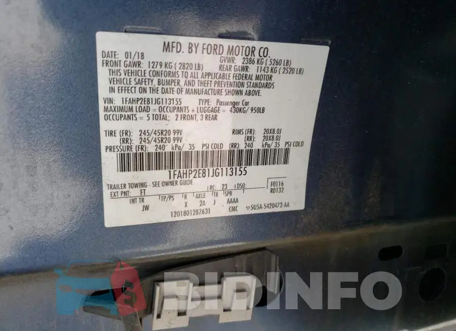 1FAHP2E81JG113155 Photo# 10