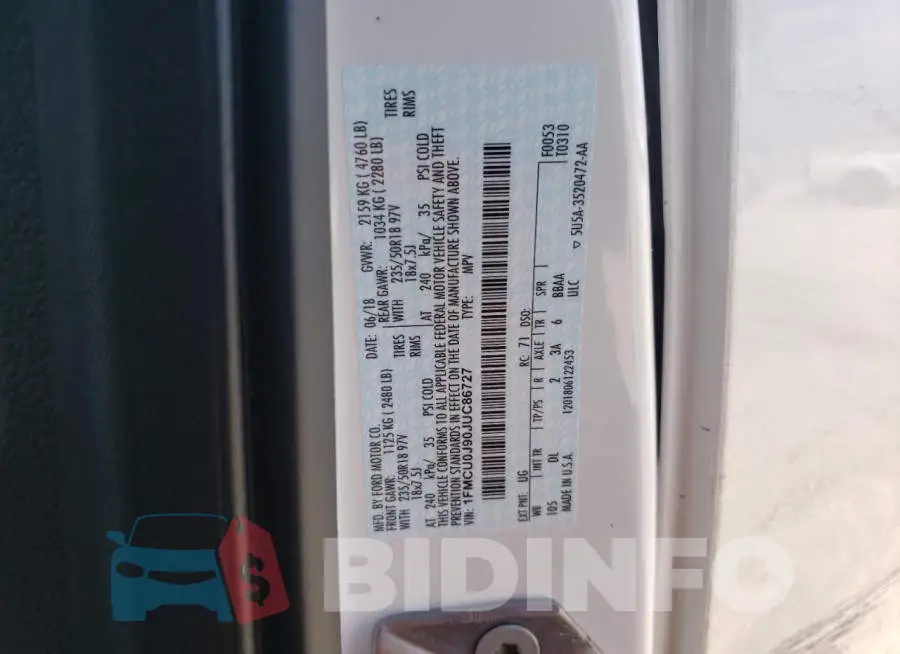 1FMCU0J90JUC86727 Photo# 10
