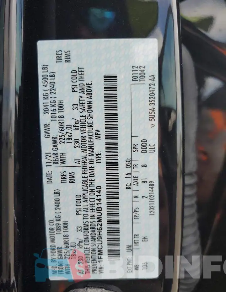 1FMCU9H62MUB14140 Photo# 10
