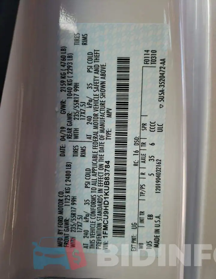 1FMCU9HD1KUB83784 Photo# 10
