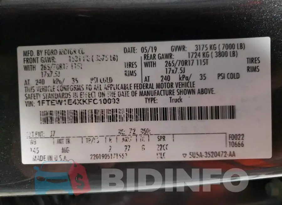 1FTEW1E4XKFC10093 Photo# 10