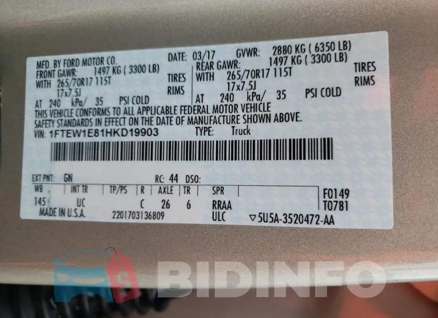1FTEW1E81HKD19903 Photo# 10