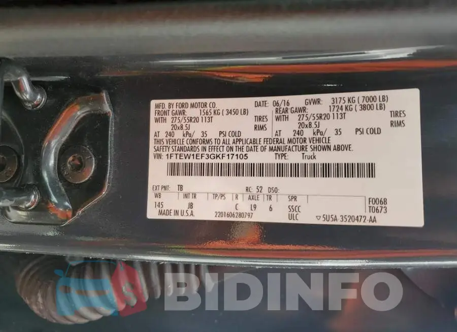 1FTEW1EF3GKF17105 Photo# 10