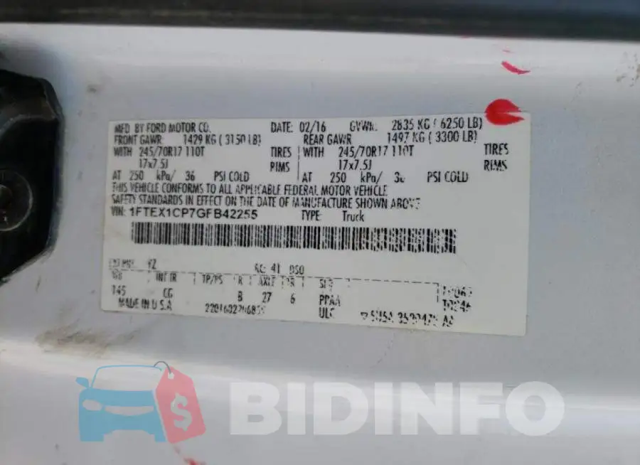 1FTEX1CP7GFB42255 Photo# 10